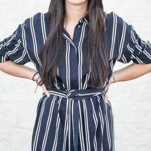 Navy & white stripe belted shirt dress Sz 6